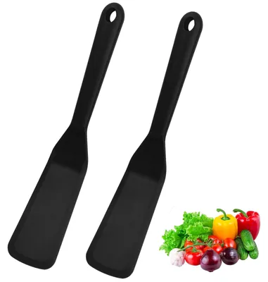 Image de Lot de 2 spatules en silicone, mini, antiadhésives, résistantes à la chaleur, noires