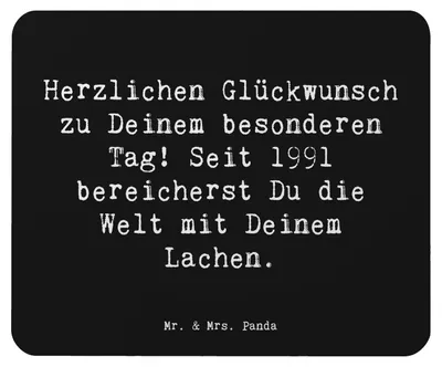 Produktbild von Mr. & Mrs. Panda Mauspad Spruch 1991 Geburtstag - Schwarz - Geschenk, 30., Glückwunsch, Herzlichen zu Deinem besonderen Tag, notebook, Mousepad, Geschenke, Mouse Pad