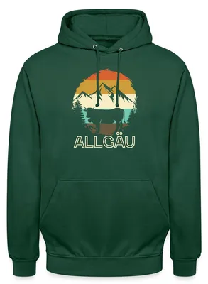 Produktbild von Spreadshirt Allgäu Vintage Berge Und Kuh Retro Uni Hoodie, XXL, Flaschengrün