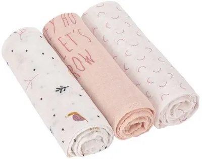 Zdjęcie produktu dla Zestaw 3 miękkich pieluszek muślinowych dla niemowląt Unyqoos®, 80 x 80 cm, wykonanych z bawełny – idealne jako śliniaczki, pieluszki do owijania i chusteczki do otulania, można prać w temperaturze 40°C