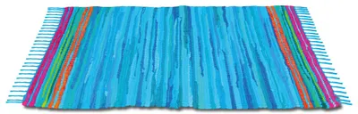 Produktbild von Flickenteppich handgewebter Teppich aus Baumwolle, stylischer und strapazierfähiger Fleckerlteppich (90 x 150cm / blau - dunkelblau)