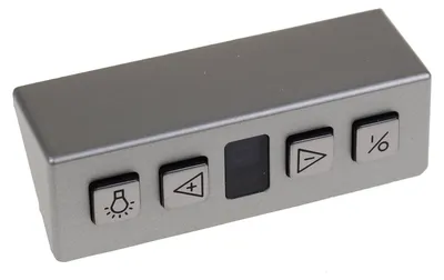 A close-up, slightly angled view of a small, rectangular electronic control panel.