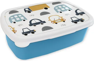 Produktbild von KitchenYeah® Lunchbox Brotzeit Brotdose 17x11 cm Muster - Jungen - Auto - Kind Kinder Brotzeitdose - Lunch - Kunststoff  - Brotbüchse - Sandwichbox - Lunchbox für Kinder