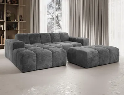 Produktbild von Moebelfest Fogo Ecksofa L‑Form mit Hocker - Cordstoff Dunkelgrau - Links