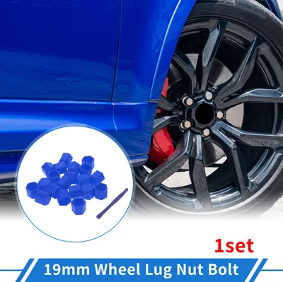 Image de Écrou De Roue De Boulon De 19Mm Pour Jantes, Vis D'Écrou De Pneu, Capuchon De Protection De L'Écrou En Silicone Bleu Extérieur Avec Outil De Démontage