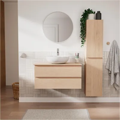 Produktbild von Einzelwaschtisch-Set 80 cm SORRENTO + Waschbecken + Wasserhahn + Spiegel