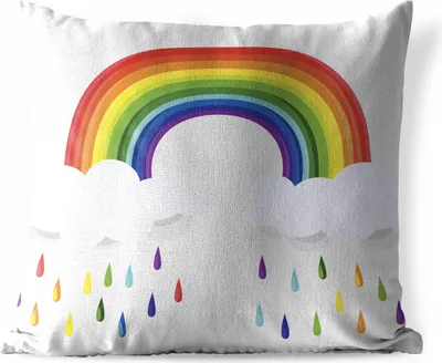 Produktbild von MuchoWow® Outdoor Kissen - Eine Illustration eines Regenbogens mit Wolken und Regenbogentropfen - 50x50 cm - Wetterfest - Lounge Kissen - Komfortabel - Kissen mit Bild