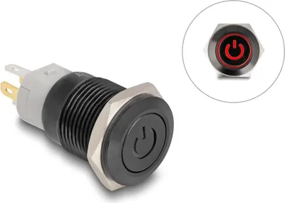 Image de DELOCK Druckschalter zum Einbau schwarz 16 mm 12 V 5 x Lötan