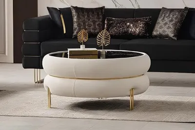 Image de Table basse ronde blanche avec rembourrage moelleux pour le salon