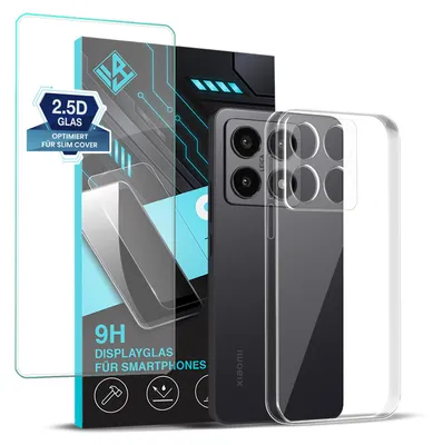 Produktbild von Handyhülle für Xiaomi 14T mit 9H Displayglas Displayschutz Hülle Transparent Flexibel Elastisch Case Cover Backcover Schutzhülle