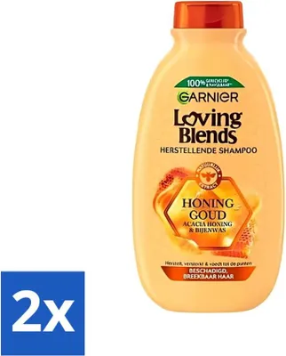 Productafbeelding van Garnier Loving Blends Shampoo – Honinggoud – Voor beschadigd en breekbaar haar – 300 ml - Voordeelverpakking - 2 stuks