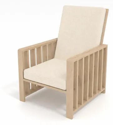 Produktbild von Möbae Solena Gartenstuhl Kiefer 80x65x92 cm mit beigen Kissen aus Kiefernholz Holzstuhl für Terrasse Balkon Garten moderne Gartenmöbel wetterfest und bequem