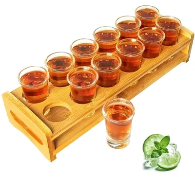 Schnapsgläser-Set, 12-teilig, 30 ml, mit Halter, klar