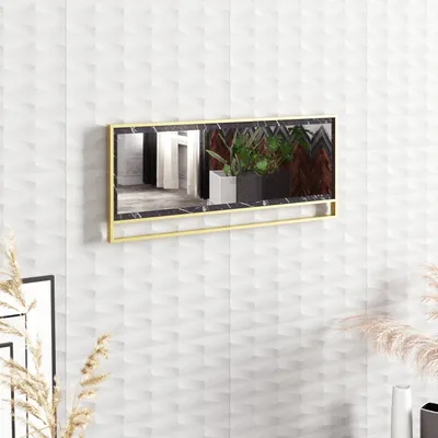 Immagine prodotto di Skye Decor, Polka- Polka SHS, oro, nero, specchio da parete, 37,8x90x3 cm, pannello truciolare rivestito al 100% in melamina