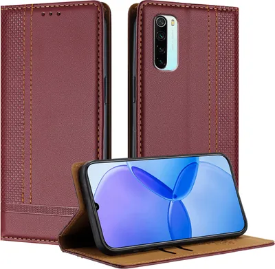 Produktbild von Handyhülle für Xiaomi Redmi Note 8 Leder Flip Klappbare Schutzhülle mit Standfunktion Dunkelrot