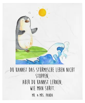 Produktbild von Mr. & Mrs. Panda Kuscheldecke Pinguin Surfer - Weiß - Geschenk, Bettdecke, Hawaii, Urlaub, Portugal, Sofadecke, Surfen, Optimistisch, Motiviert, Winterdecke, Tagesdecke