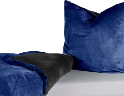 Produktbild von 2-teilig Uni Wende Bettwäsche-Set Bett Garnitur Bettbezug Übergröße Bezug 155x220 Kissenbezug 80x80 Nicky Teddy Plüsch Kaschmir Touch Mikrofaser NEU Soft Warm Weich Kuschelig Unifarben Royal Blau Schwarz