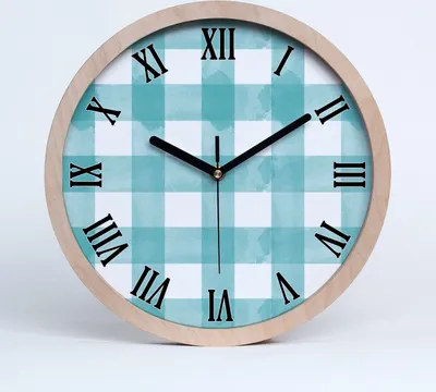 Produktbild von Holzuhr 25fi cm wanduhr - schwarze Spitzen - blau Gitter