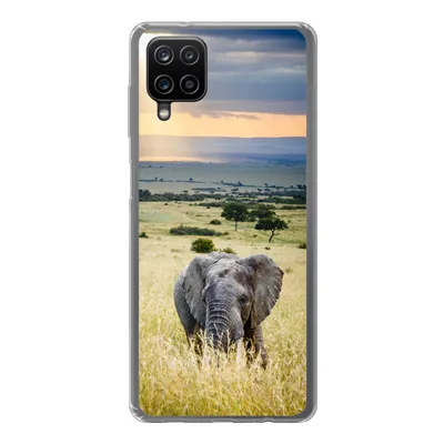 Produktbild von MuchoWow® Handyhülle Schutzhülle Hülle für Samsung Galaxy A12 Elefant - Tiere - Landschaft - Sonne - Natur Silikon Softcase Handy Hülle - Bild