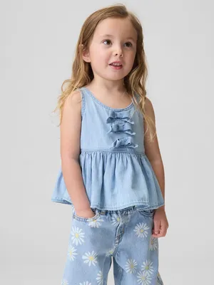 Produktbild von GAP Kinder Denim Top mit Rundhalsausschnitt, Trägern, Rüschen und lockerem Schnitt 5YRS