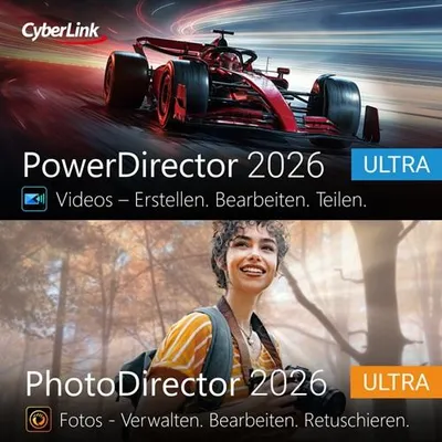 Produktbild von Cyberlink DUO -> PowerDirector 2026 Ultra & PhotoDirector 2026 Ultra / 1 PC / Dauerlizenz / PKC