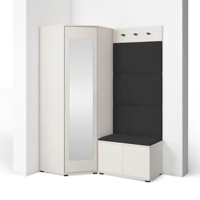 Produktbild von Garderoben-Set Napoli Version 17: Eckschrank mit Polsterpaneelen, Schuhschrank und Schrankaufsatz Flur und Eingangsbereich (Cashmere/Trinity 16)