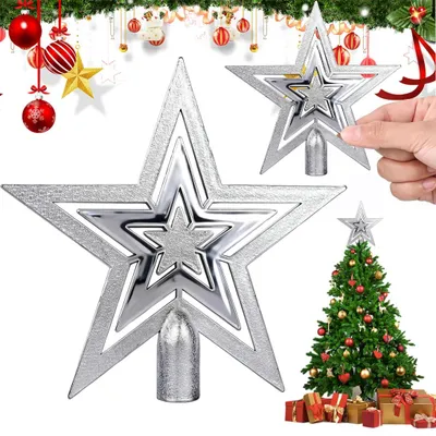 Weihnachtsbaumspitze Stern, 20 cm, silber, Kunststoff, 1 Stück