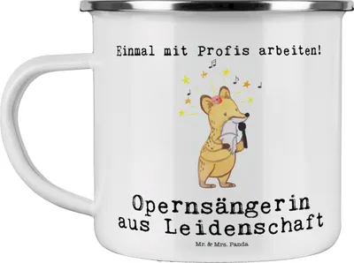 Produktbild von Mr. & Mrs. Panda Pott Opernsängerin Leidenschaft - Weiß - Geschenk, Reisebecher, Emaille Tasse, Teetasse, becher