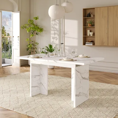Produktbild von Flieks Ausziehbarer Esstisch mit verdickte Tischplatte, geeignet für 6-8 Personen, Esszimmertisch, Küchentisch 140-180x80x75cm, Weiß
