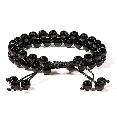 Produktbild von Armband aus schwarzem Achat, zweireihig, verstellbar – Packung mit 2 Stück – 0,6 cm