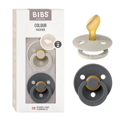 Produktbild von BIBS Colour Schnuller 2er-Pack, BPA-frei Schnuller, Kiefergerechte Form. Naturkautschuk/Latex, Hergestellt in Dänemark. 6-18 Monate (2er Pack), Sand/Iron Sand / Iron Größe 2 (2er Pack)