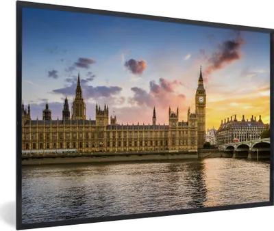 Produktbild von MuchoWow® Gerahmtes Poster Sonnenuntergang hinter Big Ben in London 90x60 cm - Poster mit Schwarzem Bilderrahmen Wandposter Rahmen Foto Bilder - Fotorahmen - Foto-Plakat
