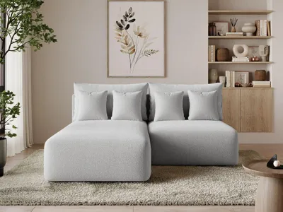 Produktbild von GrainGold Ecksofa L-Form Ronni Links - Ecksofa mit Schlaffunktion, Bettkasten - Moderne Ecksofa, Wohnzimmer Sofa - Eckcouch mit Bouclé-Stoff -  Grau