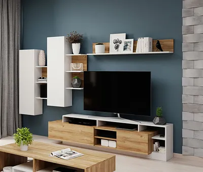 Produktbild von Wohnwand "Alva" Anbauwand 4-teilig weiß grand eiche
