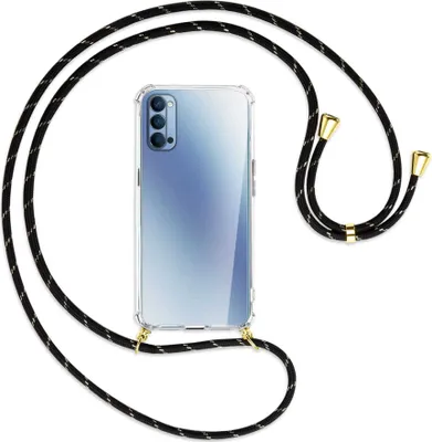 Produktbild von Handykette Backcover-Schutzhülle mit Band (Metall goldfarben) für Oppo Reno4 5G - schwarz/gold