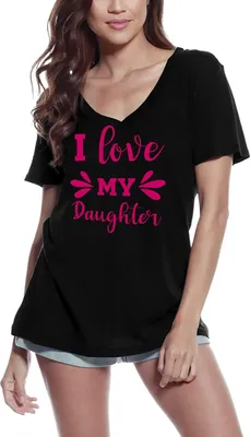 Produktbild von Damen Grafik T-Shirt V-Ausschnitt Ich liebe meine Tochter - Herz – I Love My Daughter - Heart – Öko-Verantwortlich Vintage Jahrgang Kurzarm Lustige
