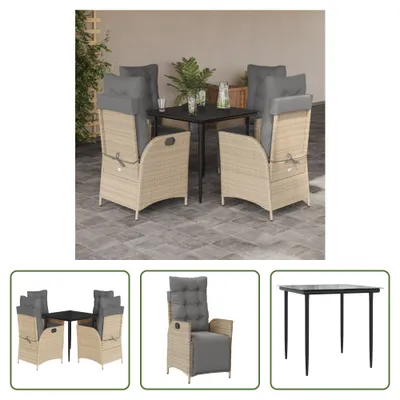 Produktbild von The Living Store 5-tlg. Garten-Essgruppe mit Kissen Beigemischung Poly Rattan