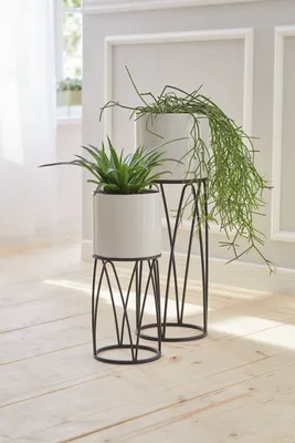Produktbild von 2x Übertopf Retro Metallgestell schwarz creme – Pflanzgefäß