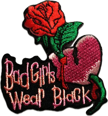 Produktbild von Bad Girls Wear Black! Biker - Aufnäher, Bügelbild, Aufbügler, Applikationen, Patches, Flicken, Zum Aufbügeln, Größe: 7 x 7,3 cm