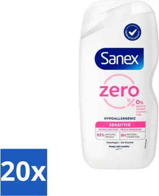 Produktbild von Sanex Zero% Duschgel – Für empfindliche Haut – Ohne Duftstoffe und Sulfate – Hypoallergen – 400 ml - Vorteilspack - 20 Stücke