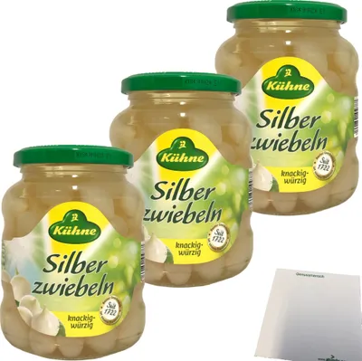 Produktbild von Kühne Silberzwiebeln in pikantem Aufguss 3er Pack (3x330g Glas) + usy Block