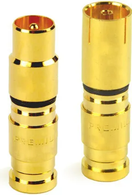 Produktbild von 2 Stück PremiumX Antennenstecker Kompressionsstecker Xcon 1x Buchse weiblich (TV-GF1) + 1x Stecker männlich (TV-GM1) Vergoldet TV-Kompressionsstecker 7 bis 7,5mm für SAT Kabel Koaxialkabel 120db 130db 135db