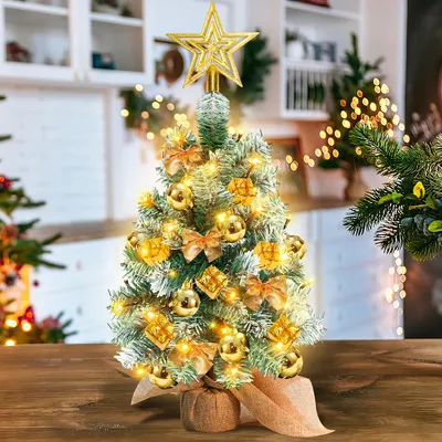 Obrázok produktu pre Jayseuw Umelý LED vianočný stromček Vianočný stromček 40 cm Vianočný stromček Osvetlená vianočná dekorácia Dekoratívny stromček svetiel, zlatý