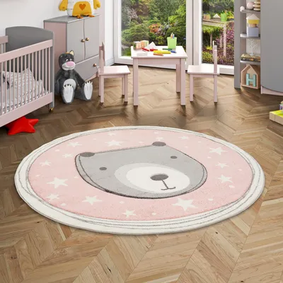 Produktbild von Kinder Teppich Maui Kids Pastell Rosa Bär Rund, Größe:120 cm Rund