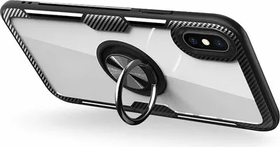 Produktbild von Premium Handy Hülle Carbon Transparent Dezente Schale Bumper Case Cover drehbarer Ring 360 Grad Halter Ständer Magnetisch Outdoor für Xiaomi Redmi Note 8