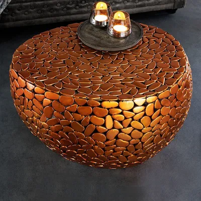 Produktbild von cagü: Couchtisch [RAVENNA] Kupfer aus Metallplättchen im Mosaik-Design handgefertigt 72cm Ø Rund