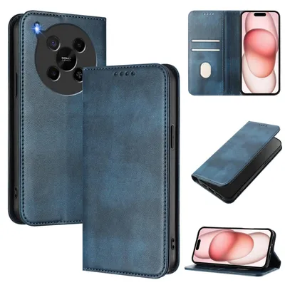 Obrázek produktu pro Pouzdro pro ZTE Blade V70 Max/nubia V70 Max, vintage kožené pouzdro s RFID ochranou, přihrádkami na karty, stojánkem Modrý