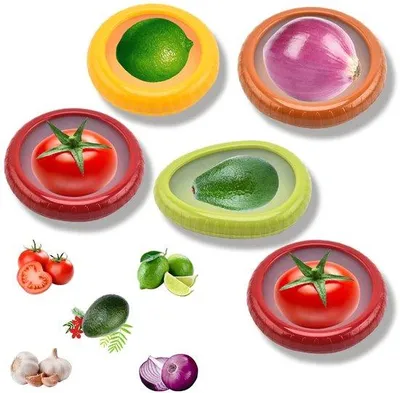 Produktbild von silikonische Fruchtkühlbox 5er-Pack, herstellbare Vorschlagslade, Fruchtschutzbox für Zitrone/Tomate/Avocado, Kühlschrankverschlußbox zum Lebensmittelhalten
