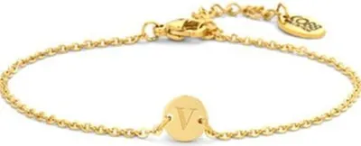Produktbild von Geschenk für sie CO88 Collection Alphabet 8CB-90636 Stahlarmband mit Gliederkette – 1,5 mm – runder Anhänger mit dem Buchstaben V – 7 mm – 19,5 cm – goldfarben
