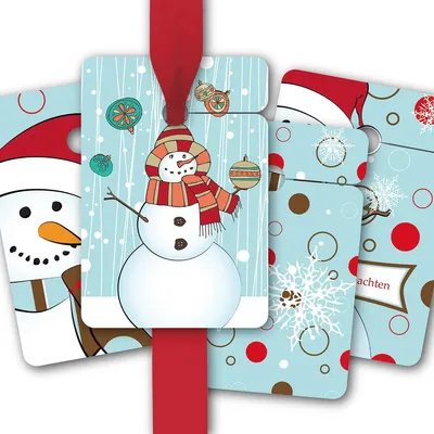 Produktbild von 8 Geschenkanhänger mit modernen Schneemännern: Frohe Weihnachten